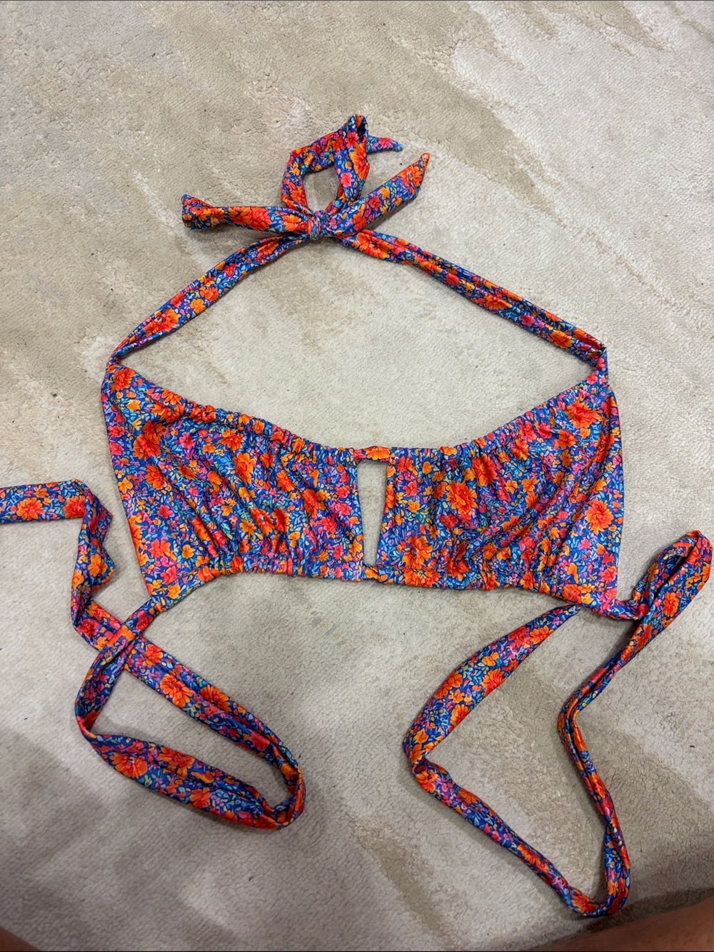 Strawberry Milk Mob Floral Halter Bikini Top - Orange & Blue